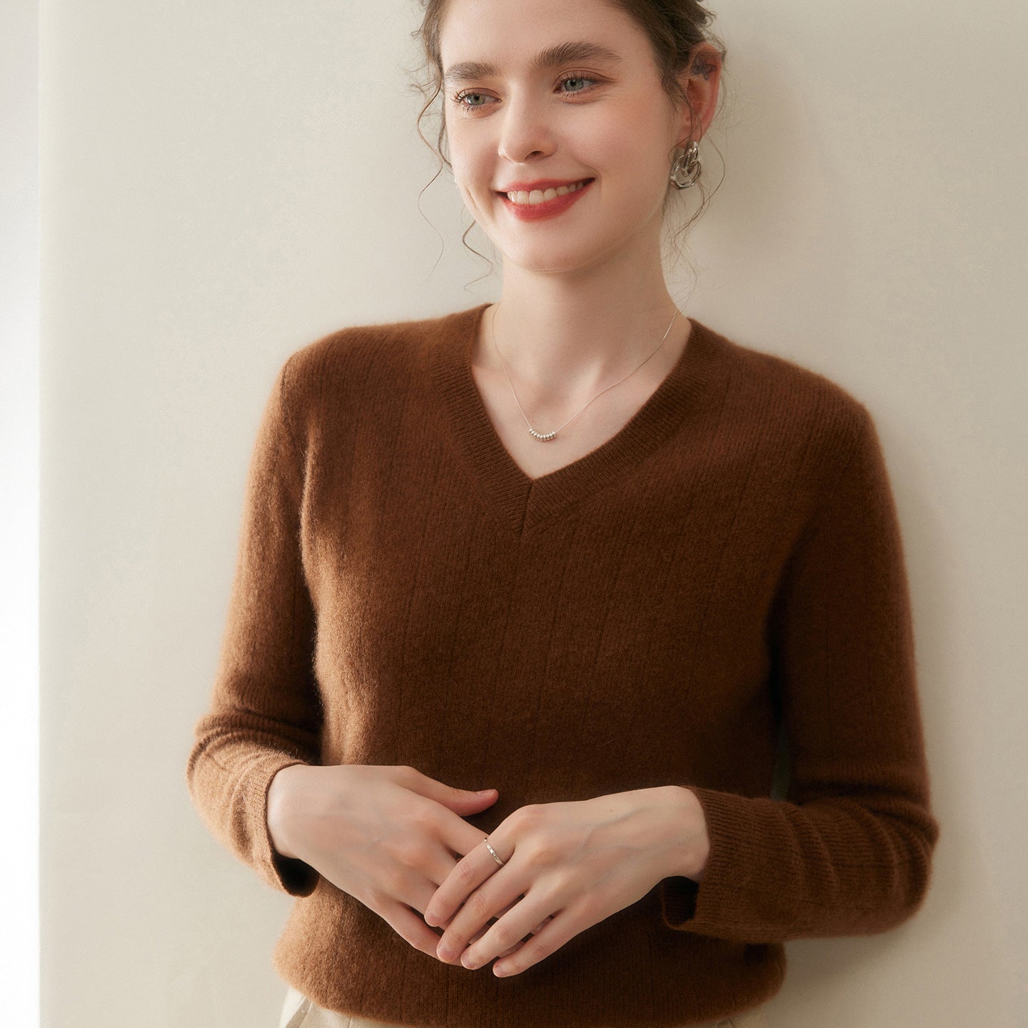 Cashmere V-Neck Women’s Sweater – 100% Pure Soft Knit - Sainiya Eco Wear