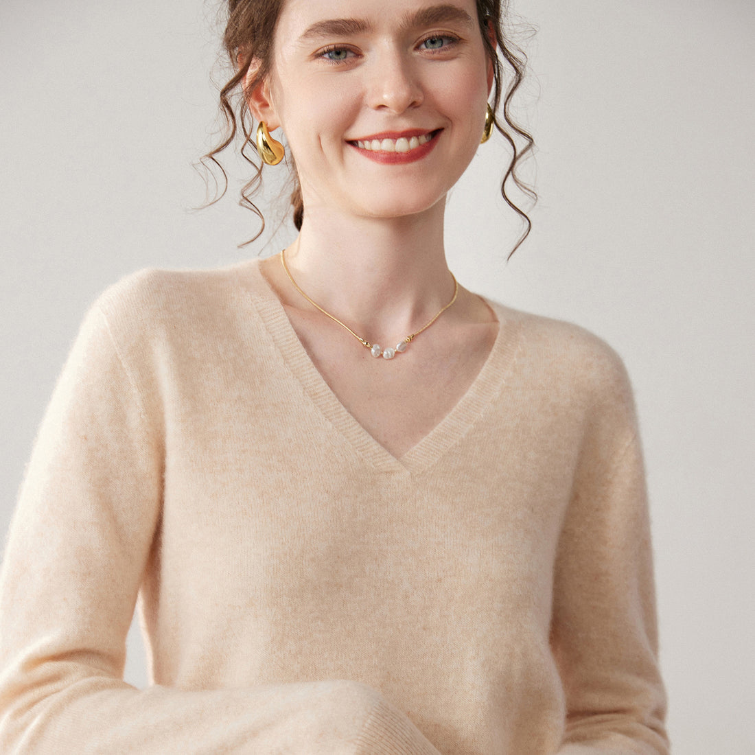 Cashmere V-Neck Women’s Sweater – 100% Pure Soft Slim Loose Knit - Sainiya Eco Wear