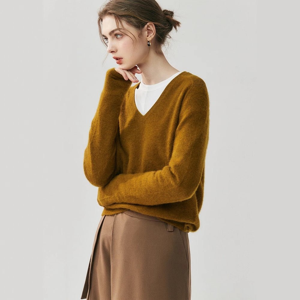 Cashmere V-Neck Women’s Sweater – 100% Pure Soft Slimming Knit - Sainiya Eco Wear
