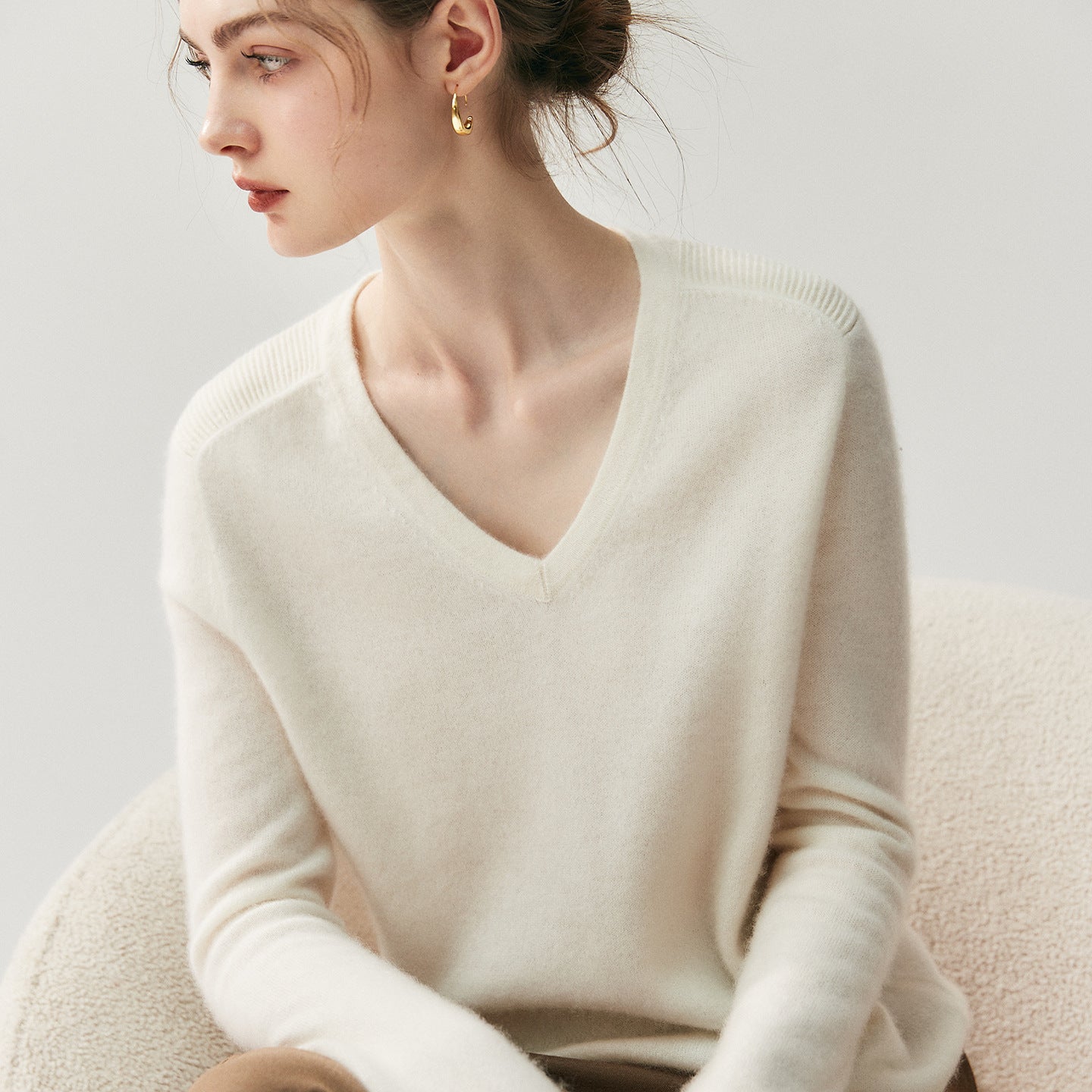 Cashmere V-Neck Women’s Sweater – 100% Pure Soft Slimming Knit - Sainiya Eco Wear