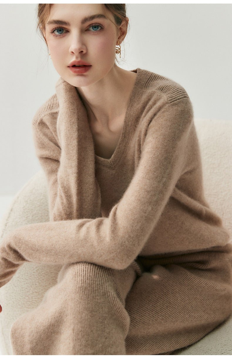 Cashmere V-Neck Women’s Sweater – 100% Pure Soft Slimming Knit - Sainiya Eco Wear
