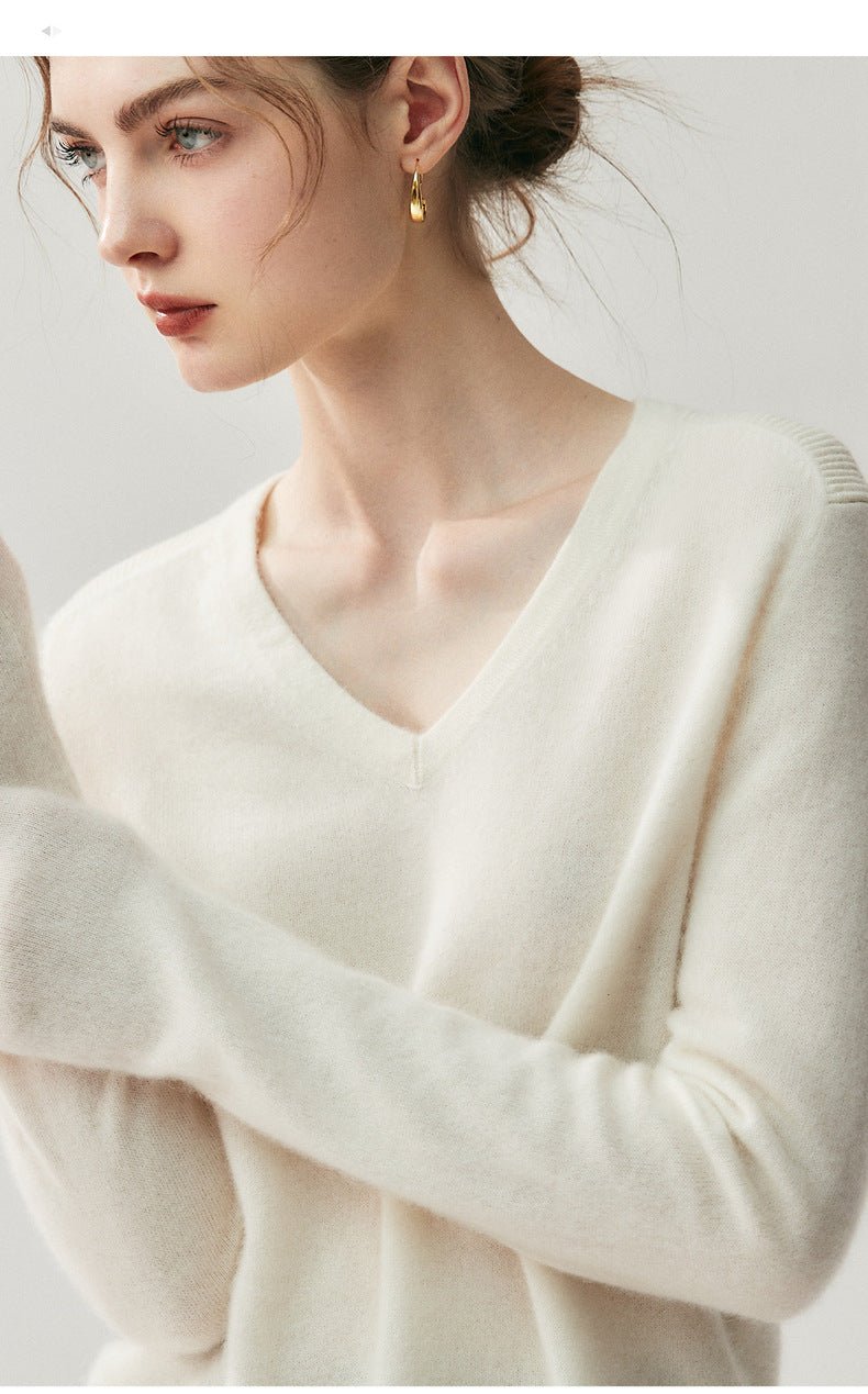 Cashmere V-Neck Women’s Sweater – 100% Pure Soft Slimming Knit - Sainiya Eco Wear