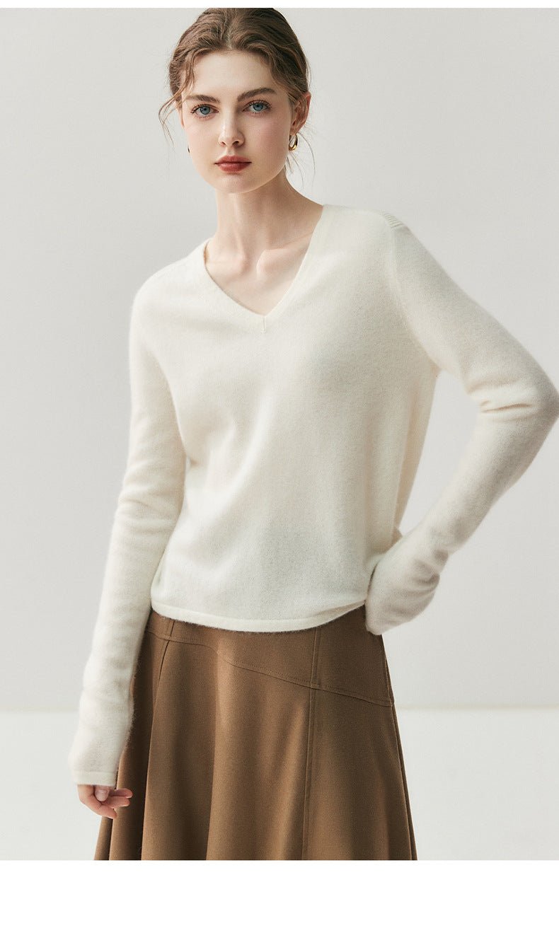 Cashmere V-Neck Women’s Sweater – 100% Pure Soft Slimming Knit - Sainiya Eco Wear