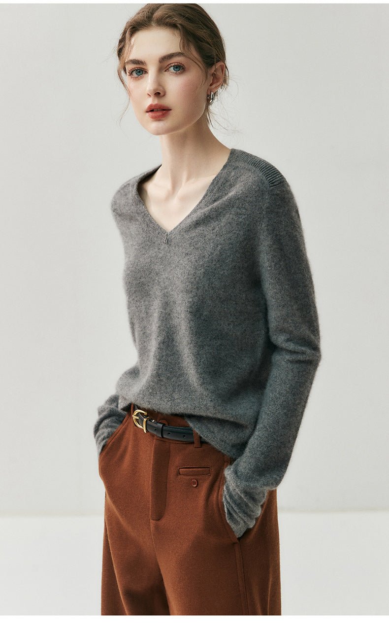 Cashmere V-Neck Women’s Sweater – 100% Pure Soft Slimming Knit - Sainiya Eco Wear