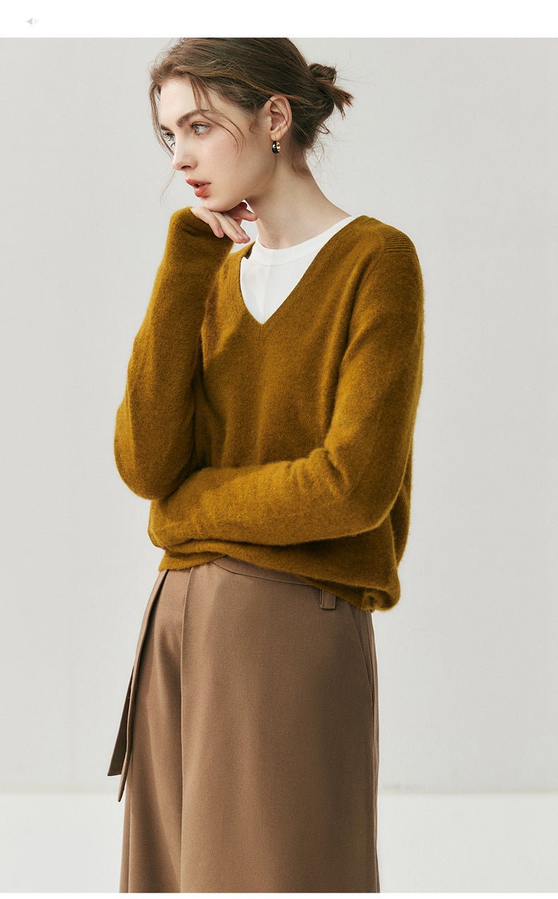 Cashmere V-Neck Women’s Sweater – 100% Pure Soft Slimming Knit - Sainiya Eco Wear
