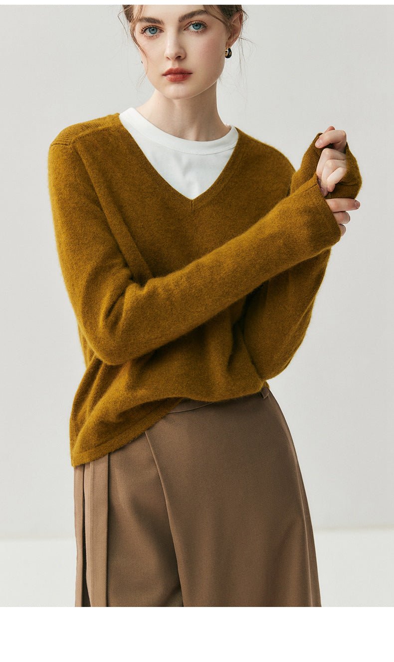 Cashmere V-Neck Women’s Sweater – 100% Pure Soft Slimming Knit - Sainiya Eco Wear