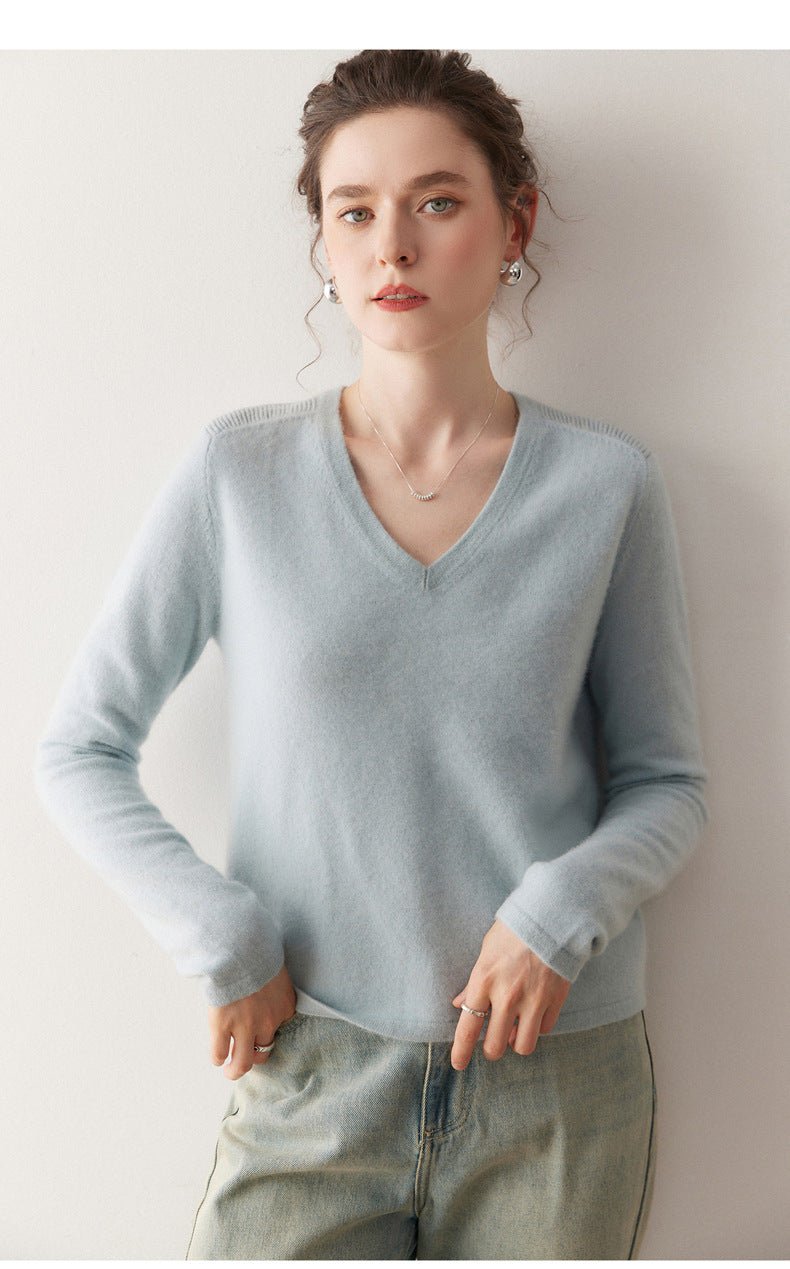 Cashmere V-Neck Women’s Sweater – 100% Pure Soft Slimming Knit - Sainiya Eco Wear