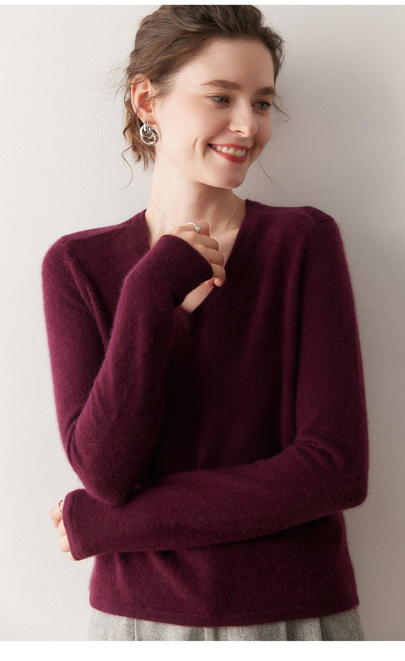 Cashmere V-Neck Women’s Sweater – 100% Pure Soft Slimming Knit - Sainiya Eco Wear