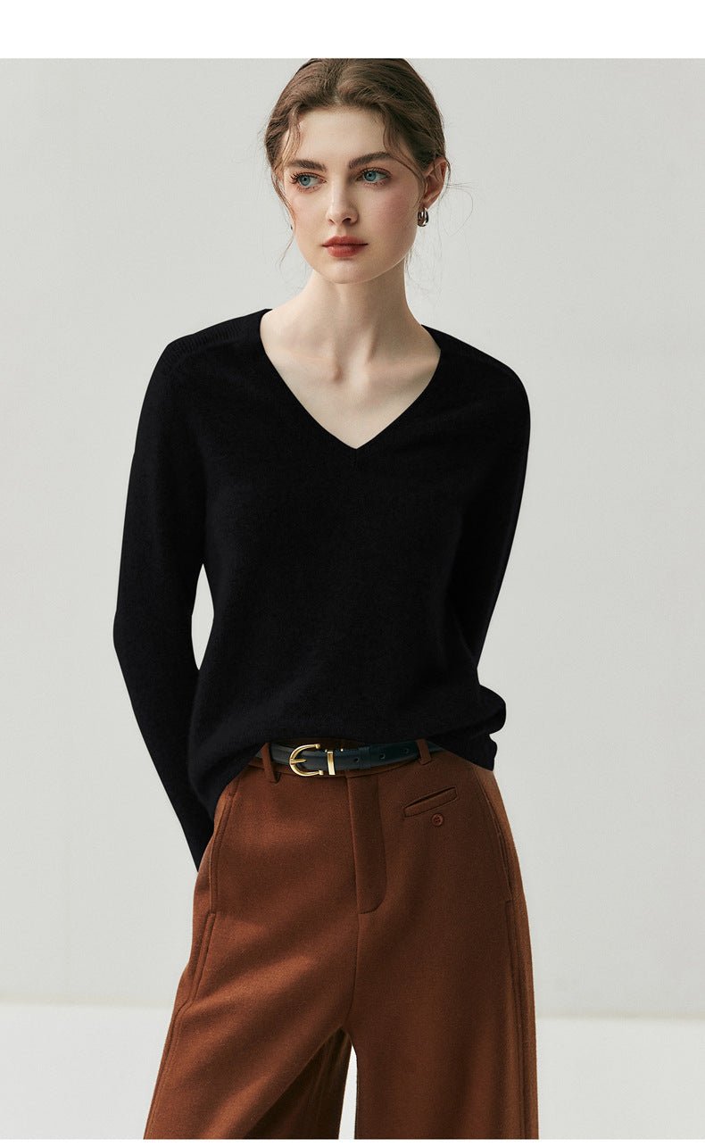 Cashmere V-Neck Women’s Sweater – 100% Pure Soft Slimming Knit - Sainiya Eco Wear