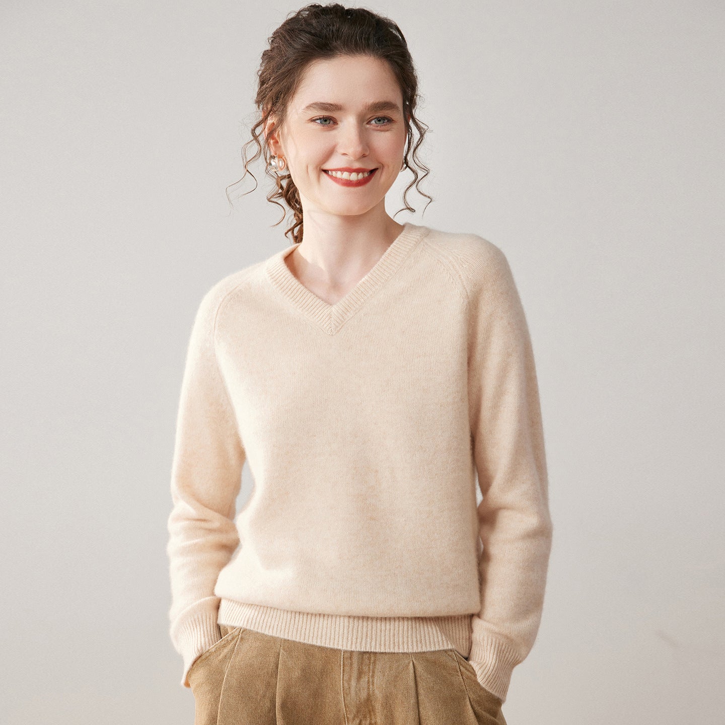 Cashmere V-Neck Women’s Sweater – 100% Pure Thick Knit Raglan Sleeve Top - Sainiya Eco Wear