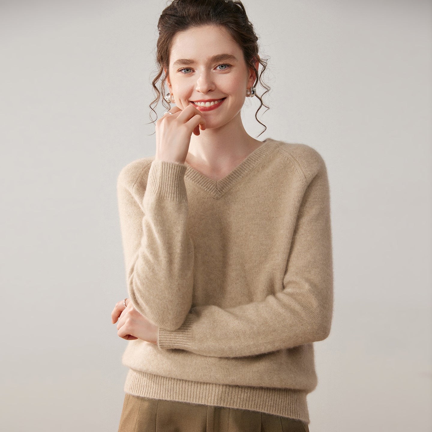 Cashmere V-Neck Women’s Sweater – 100% Pure Thick Knit Raglan Sleeve Top - Sainiya Eco Wear