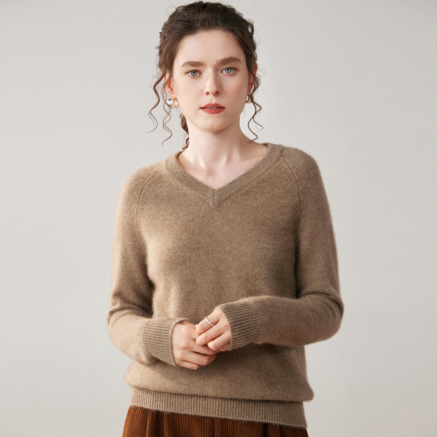 Cashmere V-Neck Women’s Sweater – 100% Pure Thick Knit Raglan Sleeve Top - Sainiya Eco Wear