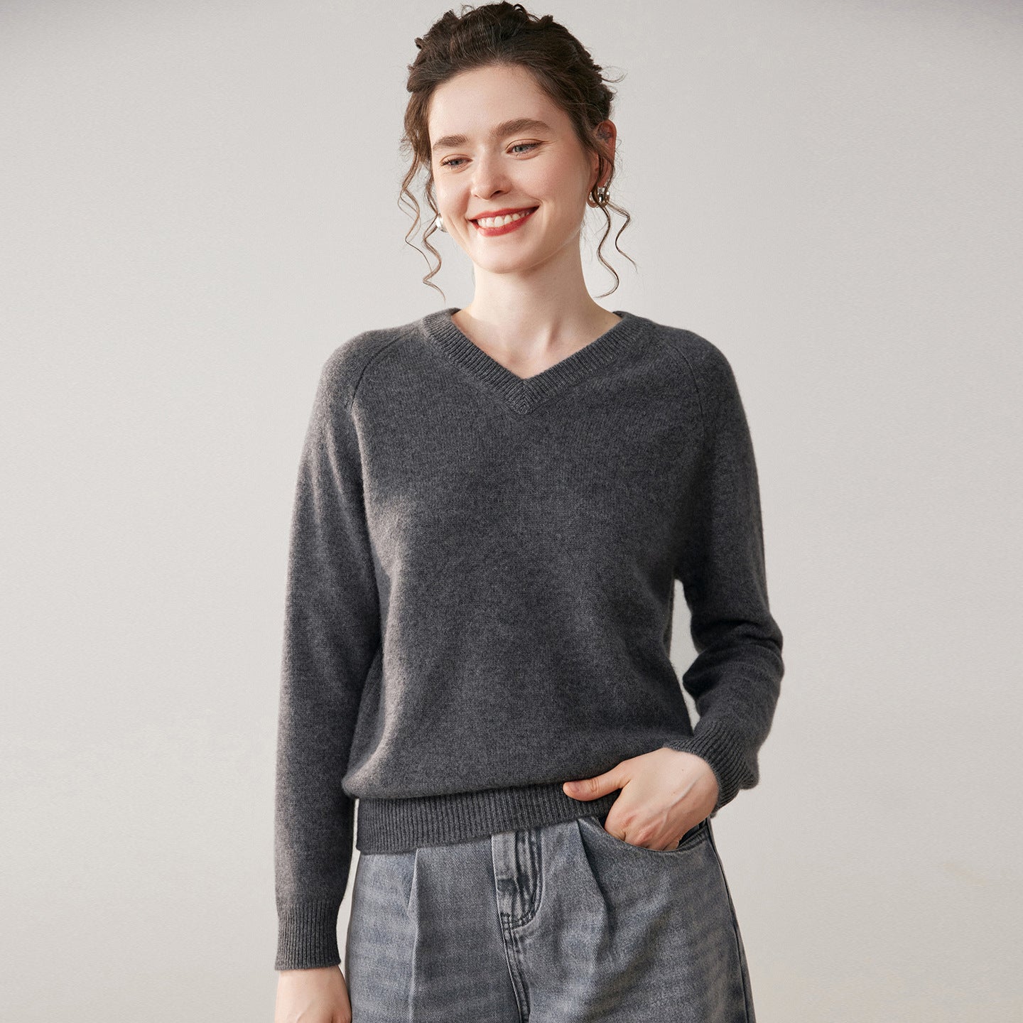 Cashmere V-Neck Women’s Sweater – 100% Pure Thick Knit Raglan Sleeve Top - Sainiya Eco Wear