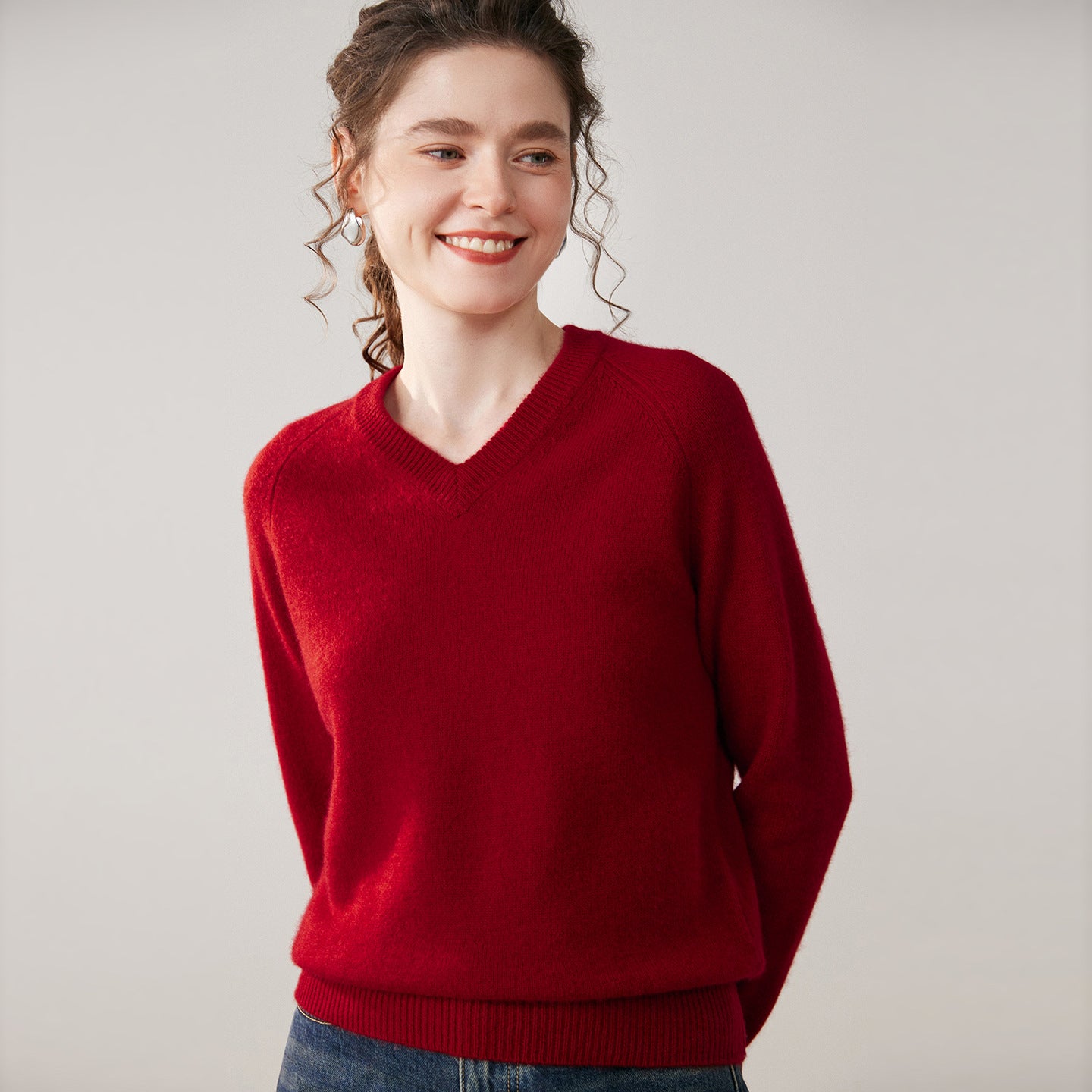 Cashmere V-Neck Women’s Sweater – 100% Pure Thick Knit Raglan Sleeve Top - Sainiya Eco Wear