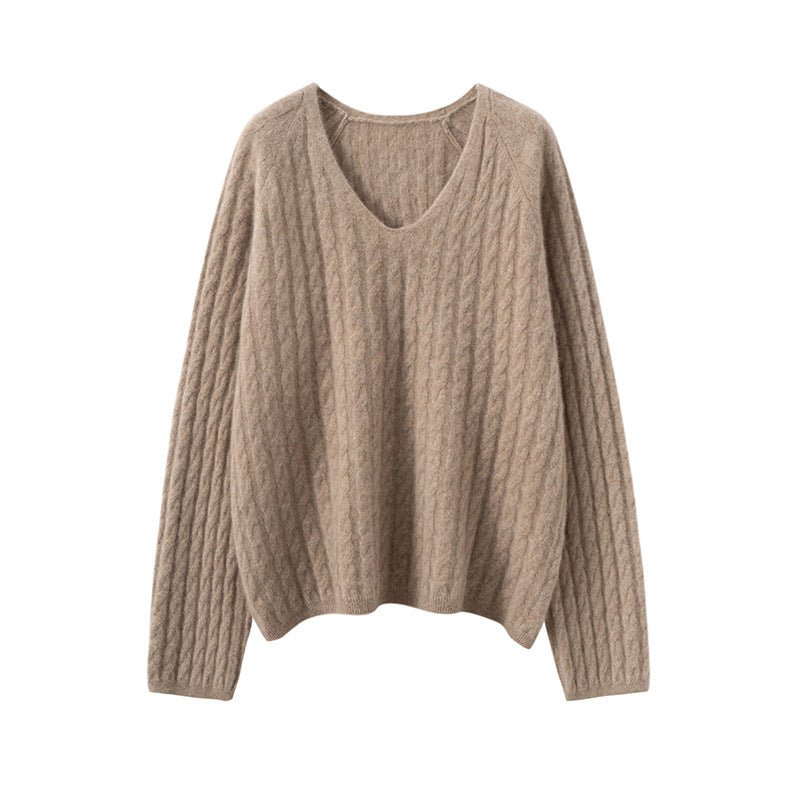 Cashmere V-Neck Women’s Sweater – 100% Pure Thickened Twist Knit - Sainiya Eco Wear