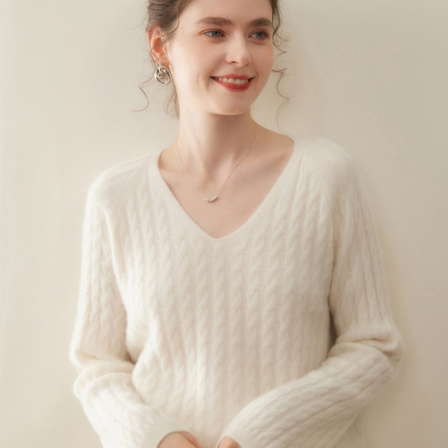 Cashmere V-Neck Women’s Sweater – 100% Pure Thickened Twist Knit - Sainiya Eco Wear