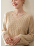 Cashmere V-Neck Women’s Sweater – 100% Pure Thickened Twist Knit - Sainiya Eco Wear