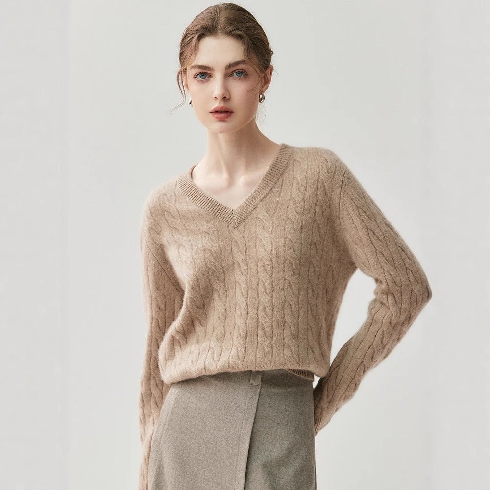 Cashmere Women’s V-Neck Pure Knit Sweater - Sainiya Eco Wear