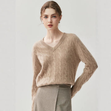 Cashmere Women’s V-Neck Pure Knit Sweater - Sainiya Eco Wear