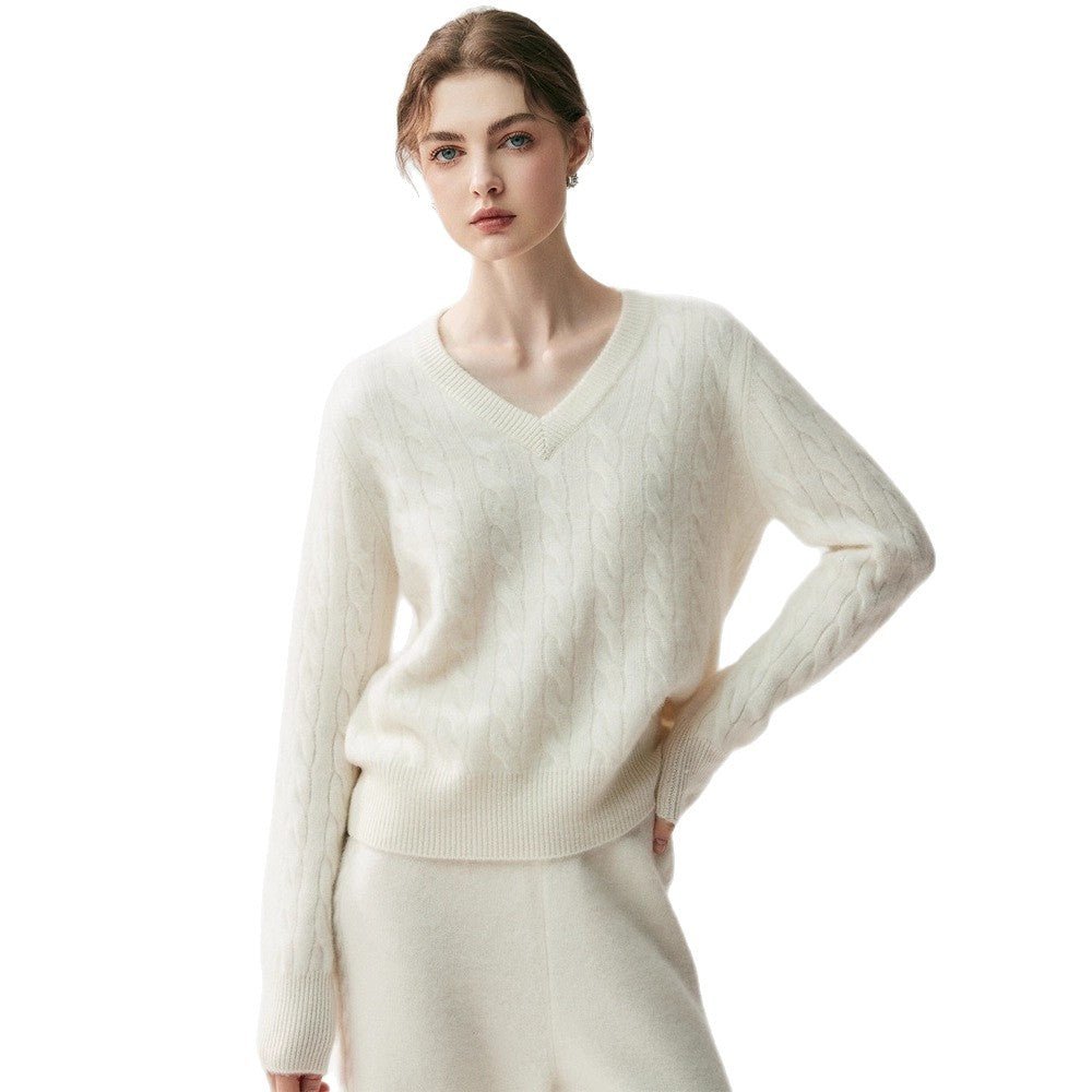 Cashmere Women’s V-Neck Pure Knit Sweater - Sainiya Eco Wear