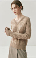 Cashmere Women’s V-Neck Pure Knit Sweater - Sainiya Eco Wear