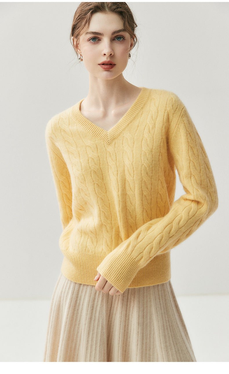 Cashmere Women’s V-Neck Pure Knit Sweater - Sainiya Eco Wear