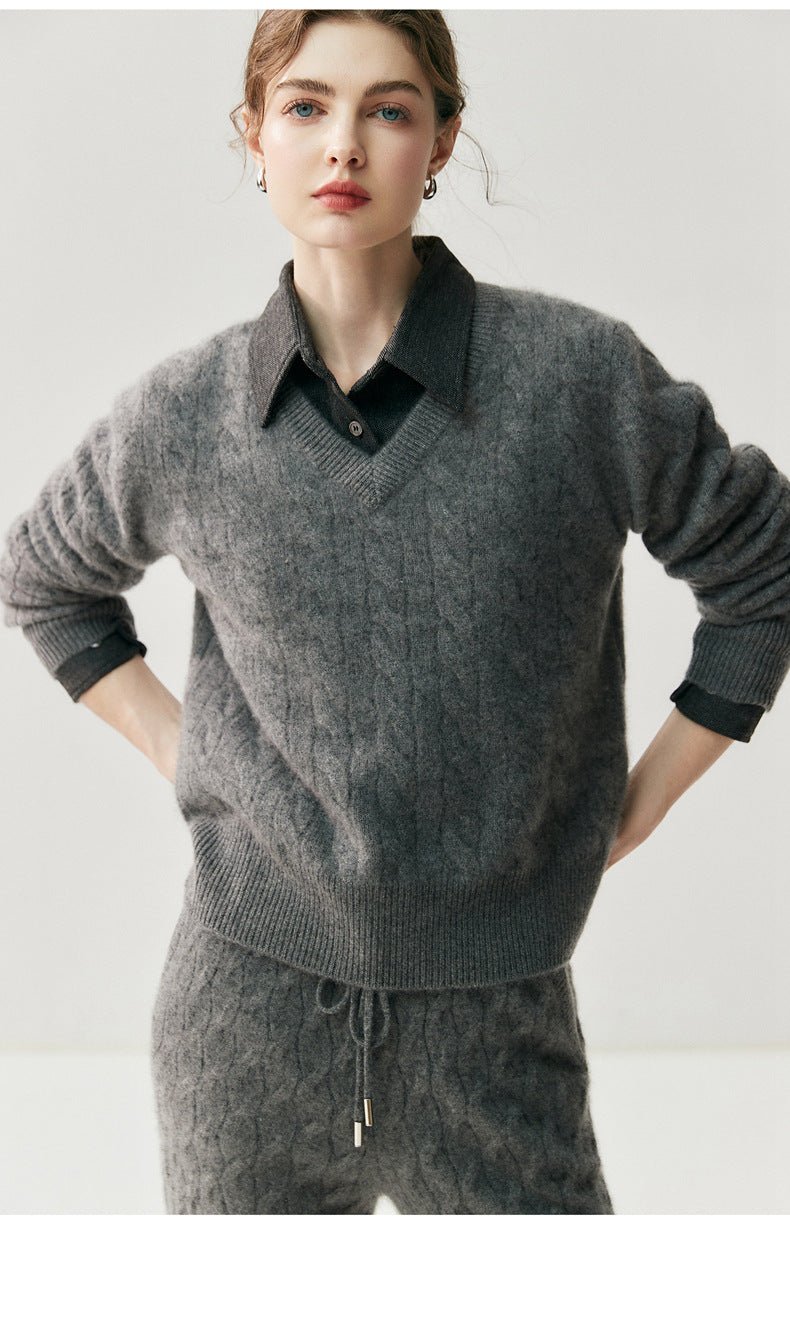 Cashmere Women’s V-Neck Pure Knit Sweater - Sainiya Eco Wear