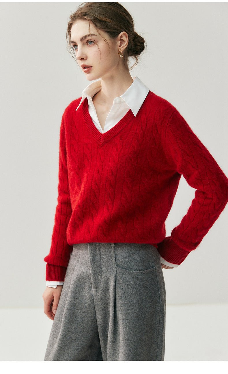 Cashmere Women’s V-Neck Pure Knit Sweater - Sainiya Eco Wear