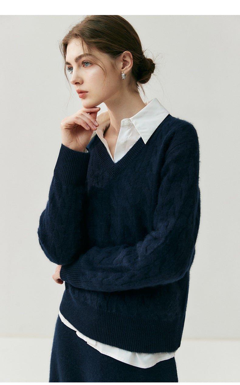 Cashmere Women’s V-Neck Pure Knit Sweater - Sainiya Eco Wear