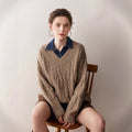 Cashmere-Yak Cable Knit V-Neck – Vintage Lazy Luxe - Sainiya Eco Wear