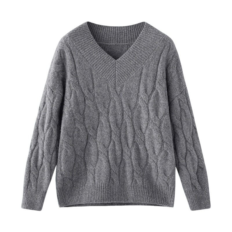 Cashmere-Yak Cable Knit V-Neck – Vintage Lazy Luxe - Sainiya Eco Wear