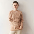 Cashmere-Yak Cable Knit V-Neck – Vintage Lazy Luxe - Sainiya Eco Wear
