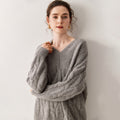 Cashmere-Yak Cable Knit V-Neck – Vintage Lazy Luxe - Sainiya Eco Wear