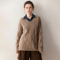 Cashmere-Yak Cable Knit V-Neck – Vintage Lazy Luxe - Sainiya Eco Wear