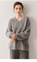 Cashmere-Yak Cable Knit V-Neck – Vintage Lazy Luxe - Sainiya Eco Wear