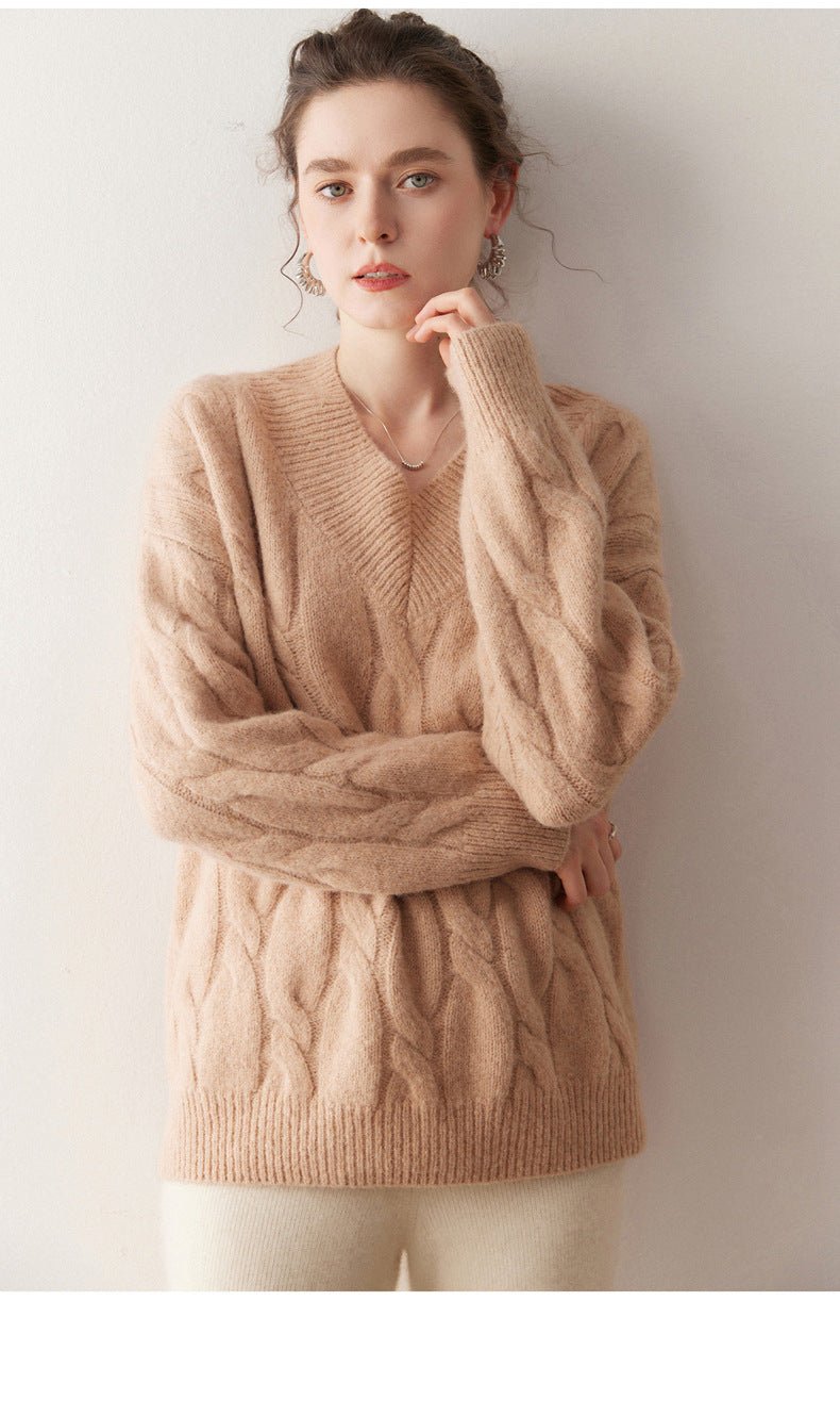 Cashmere-Yak Cable Knit V-Neck – Vintage Lazy Luxe - Sainiya Eco Wear