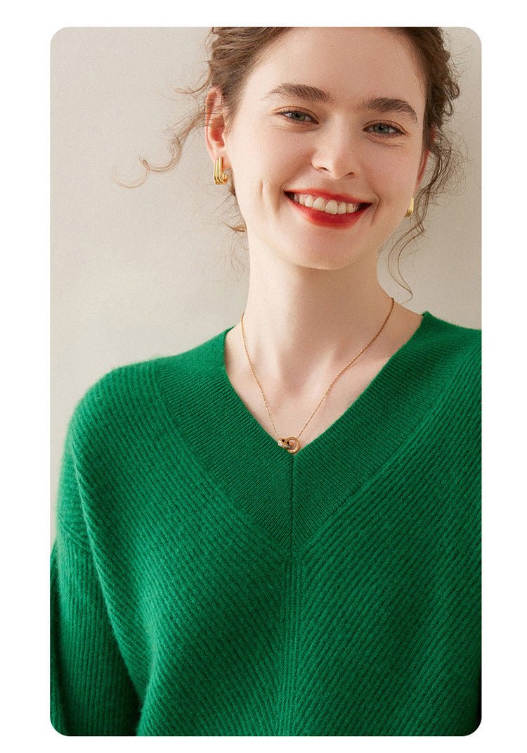 Cashmere Yuanbao-Stitch V-Neck – Naked-Touch Softness - Sainiya Eco Wear