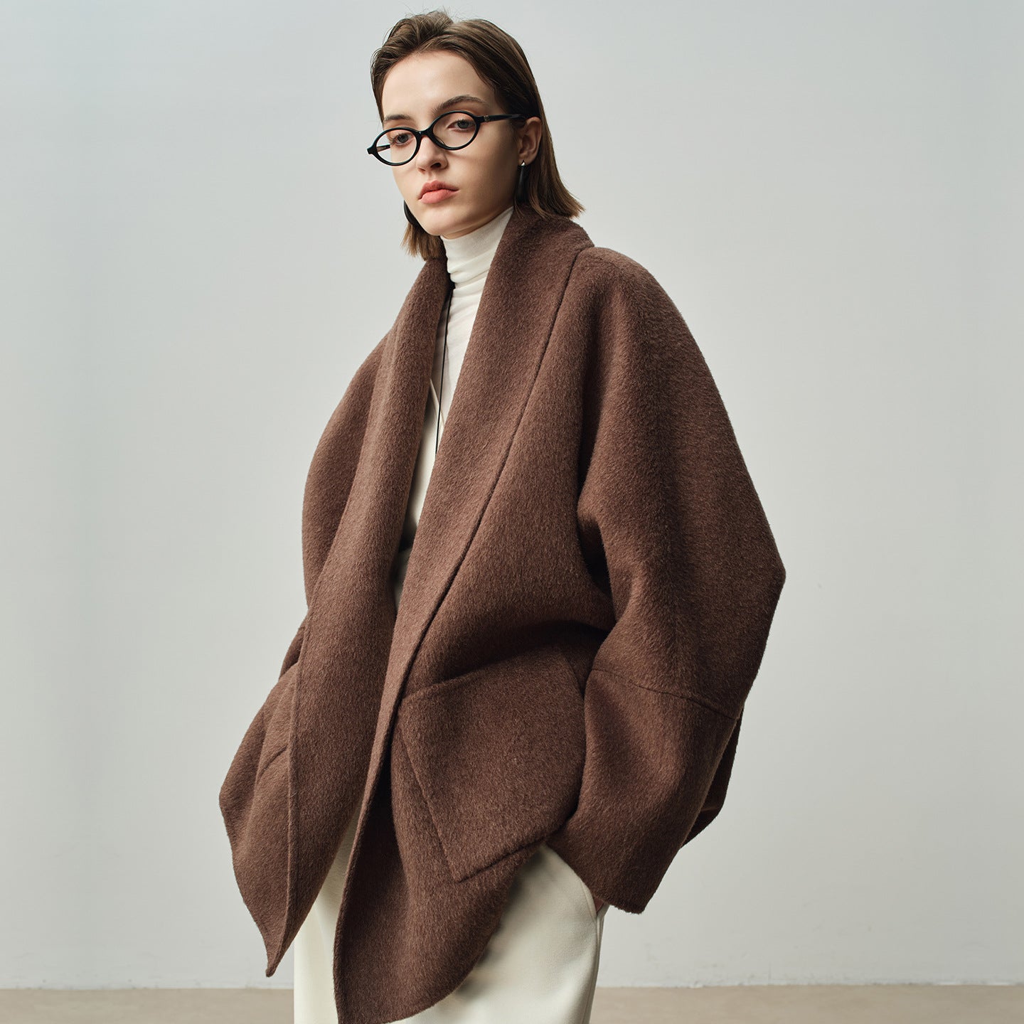 double-faced wool relaxed coat for women