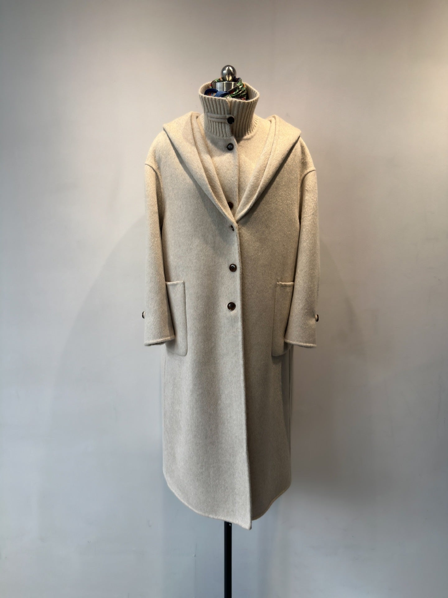 double-sided cashmere hooded wool coat set