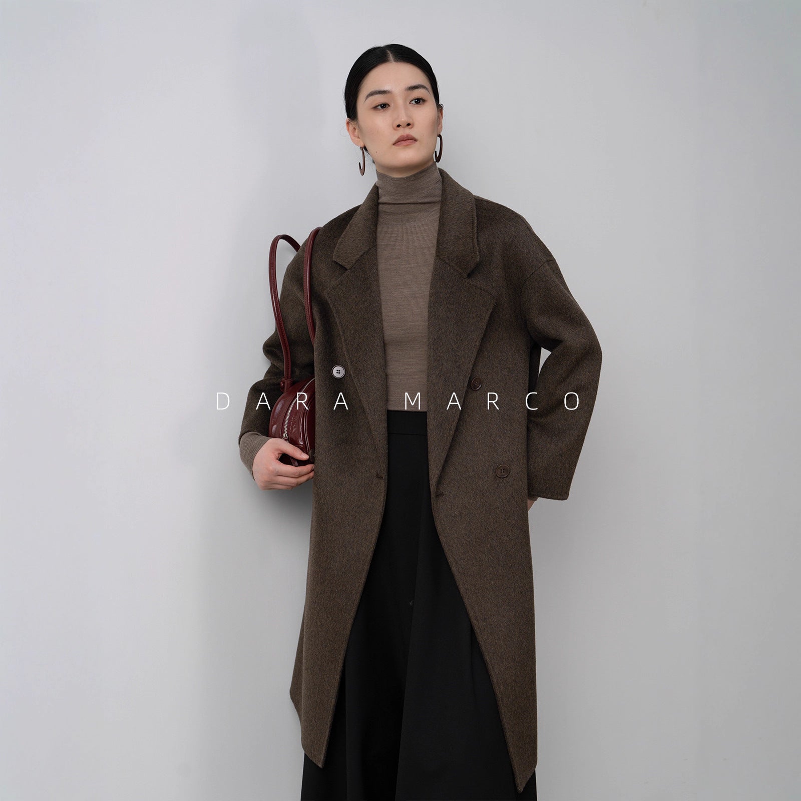 petite double-breasted cashmere long coat