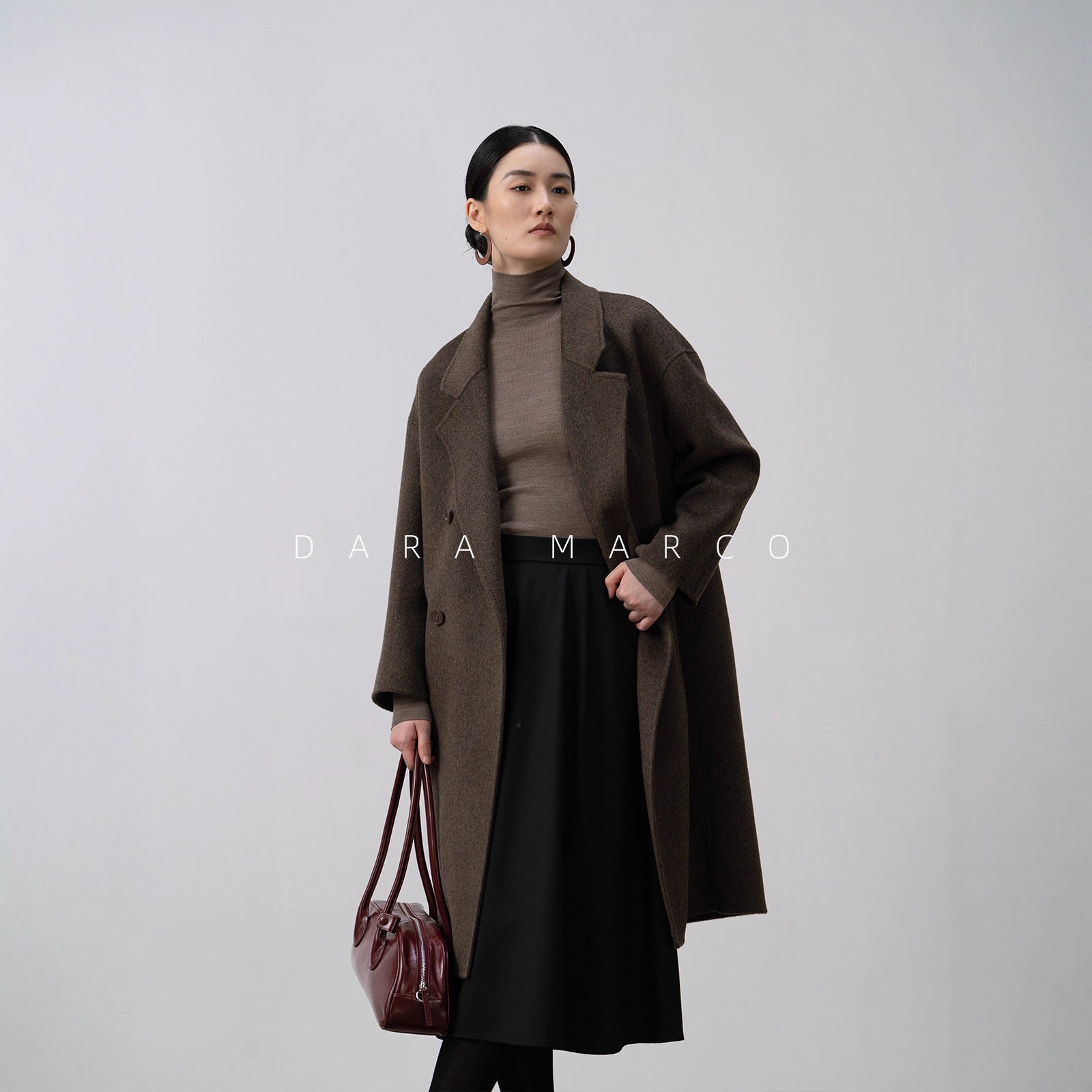 petite double-breasted cashmere long coat