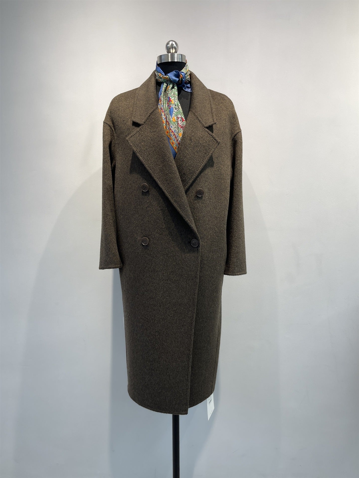 petite double-breasted cashmere long coat