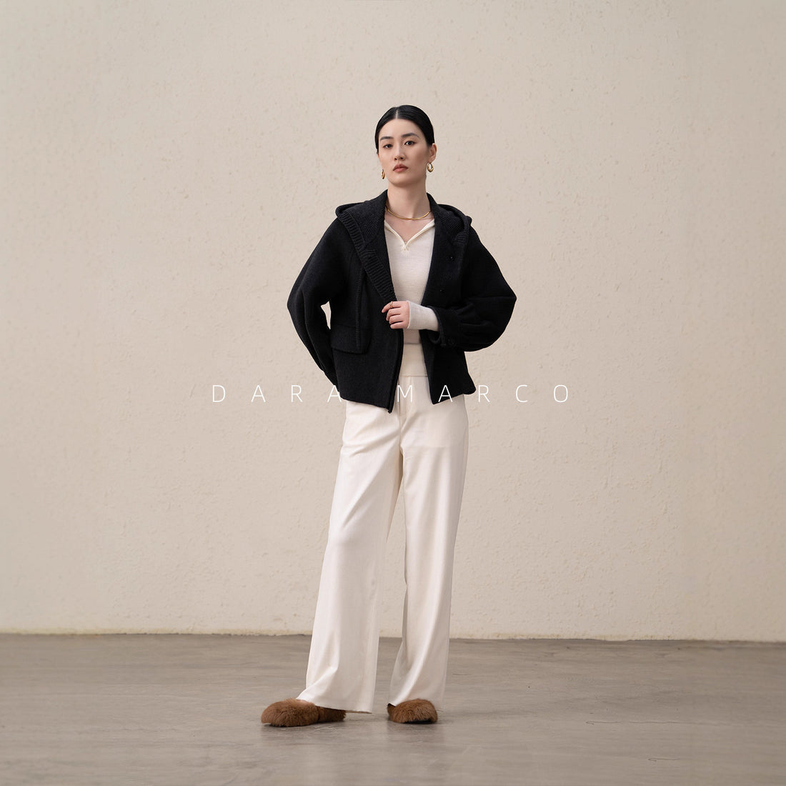 women double-sided cashmere hooded Short coat