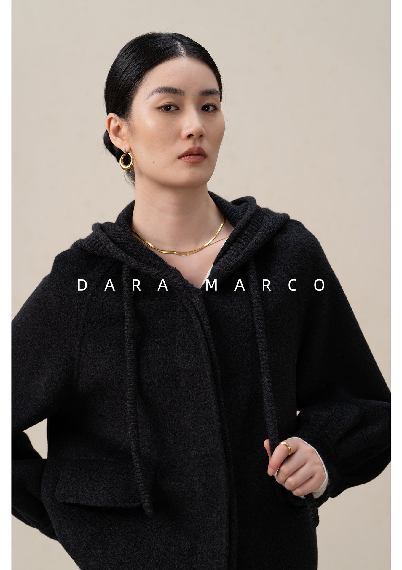 women double-sided cashmere hooded Short coat