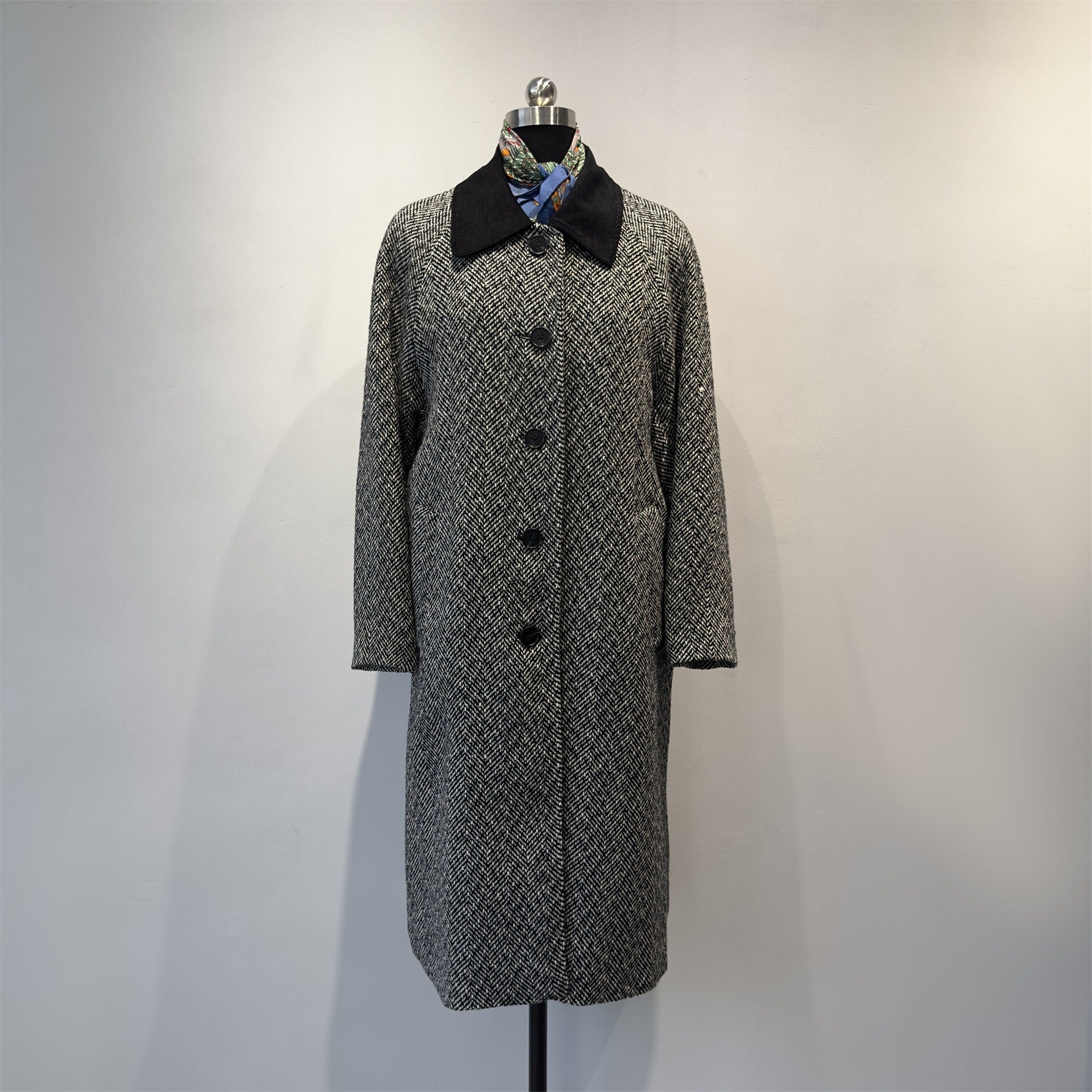 herringbone wool long coat women