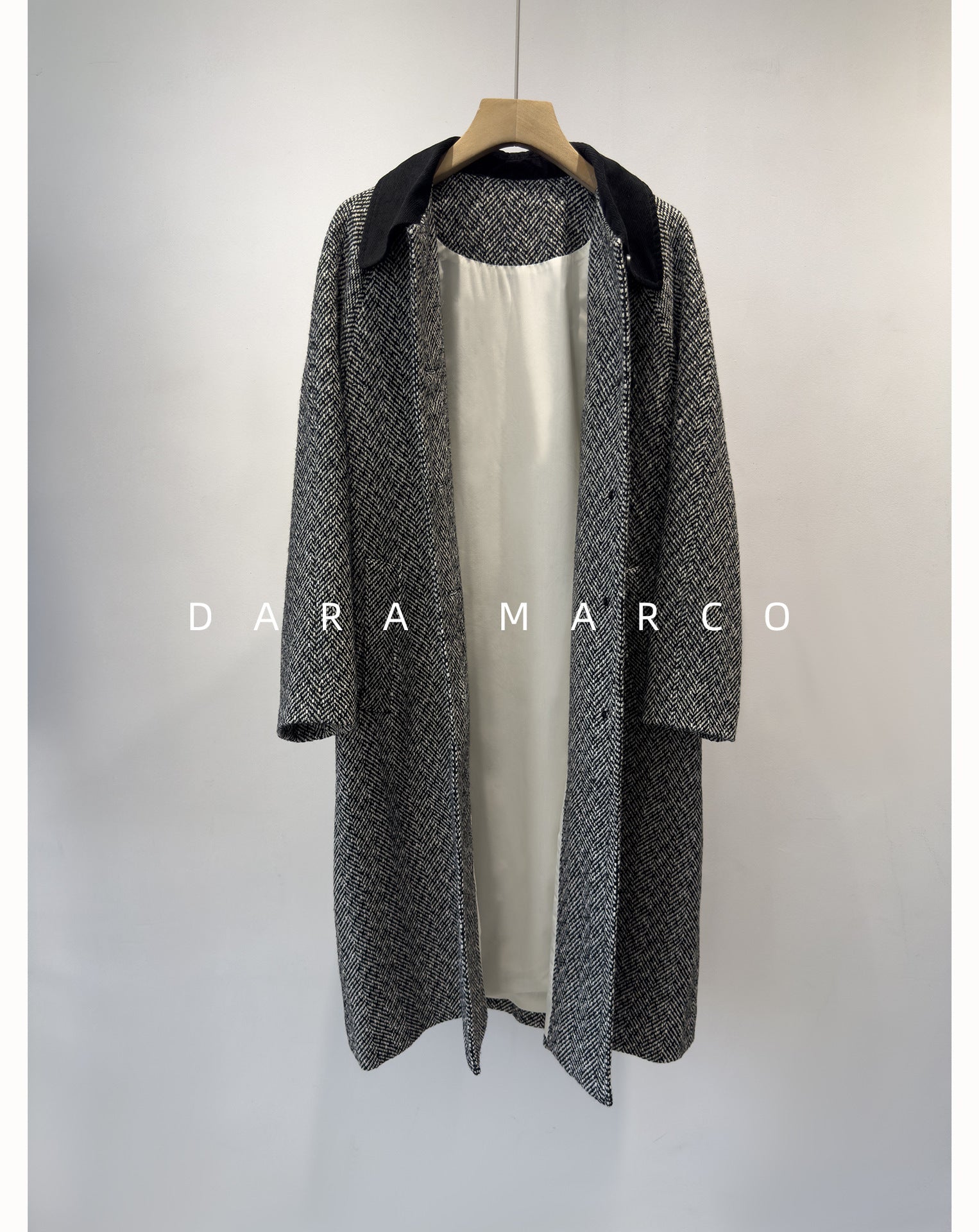 herringbone wool long coat women