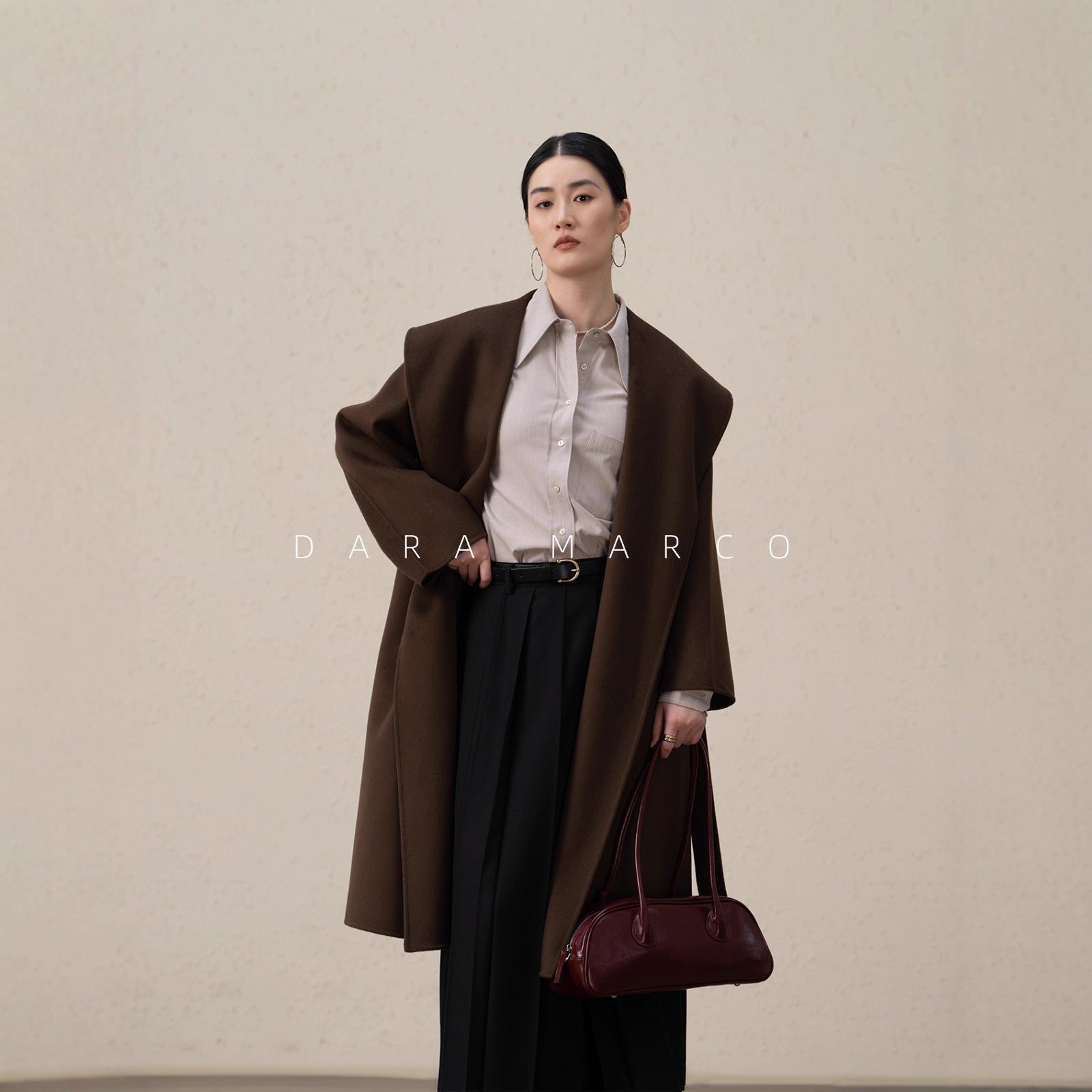 french lapel cashmere wool Long coat for women