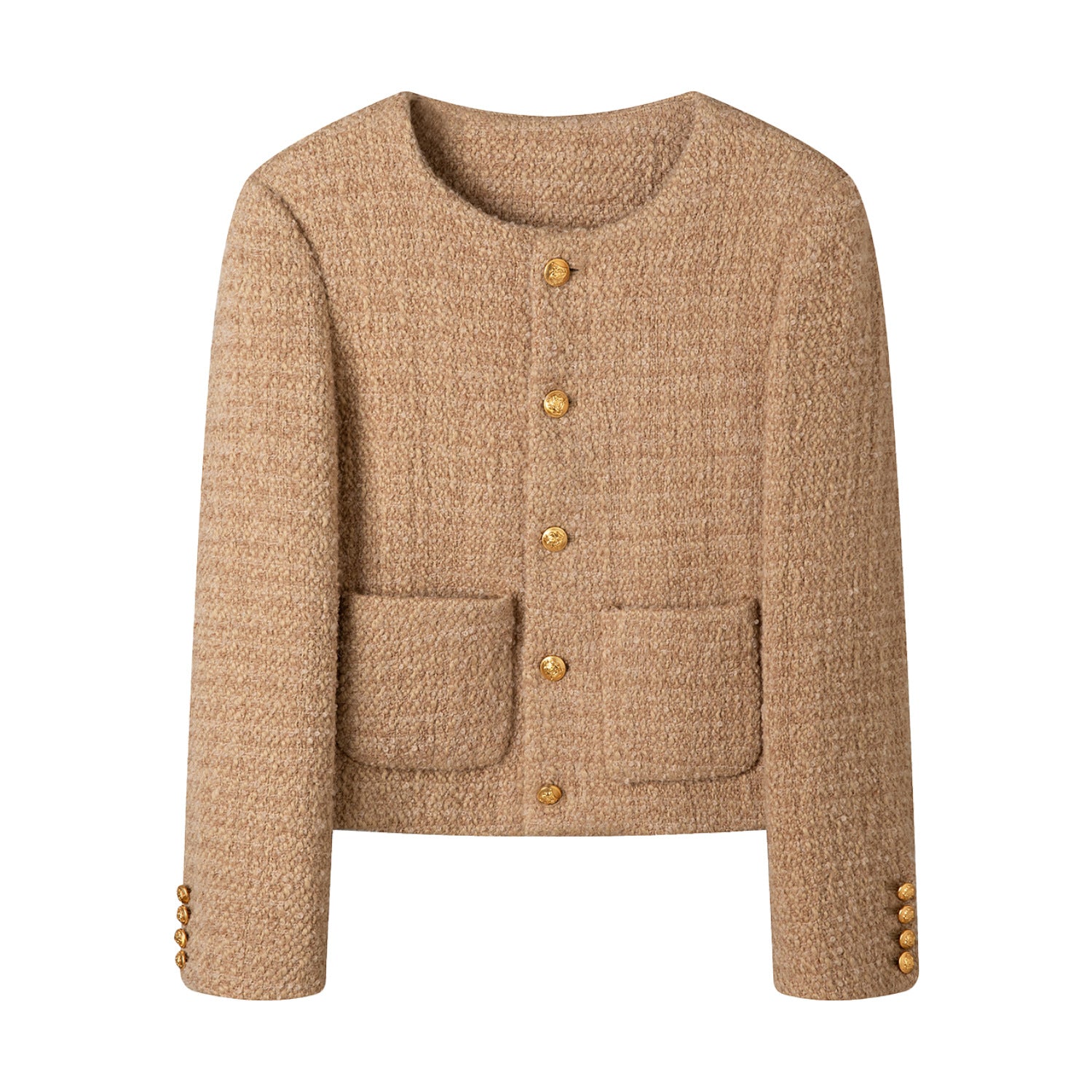 Premium Wool Tweed Short Coat – French Round-Neck Single-Breasted Jacket - Sainiya Eco Wear