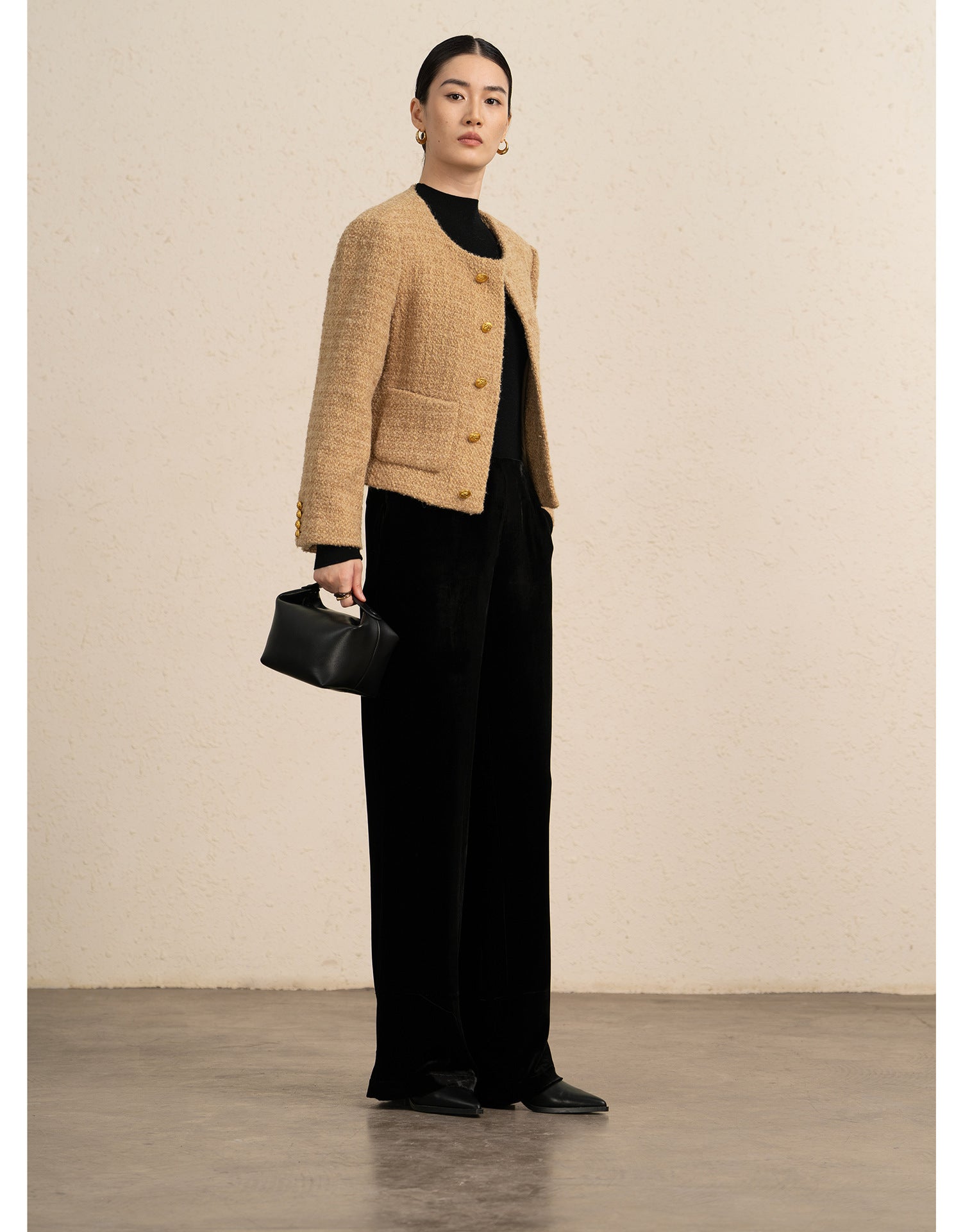 Premium Wool Tweed Short Coat – French Round-Neck Single-Breasted Jacket - Sainiya Eco Wear