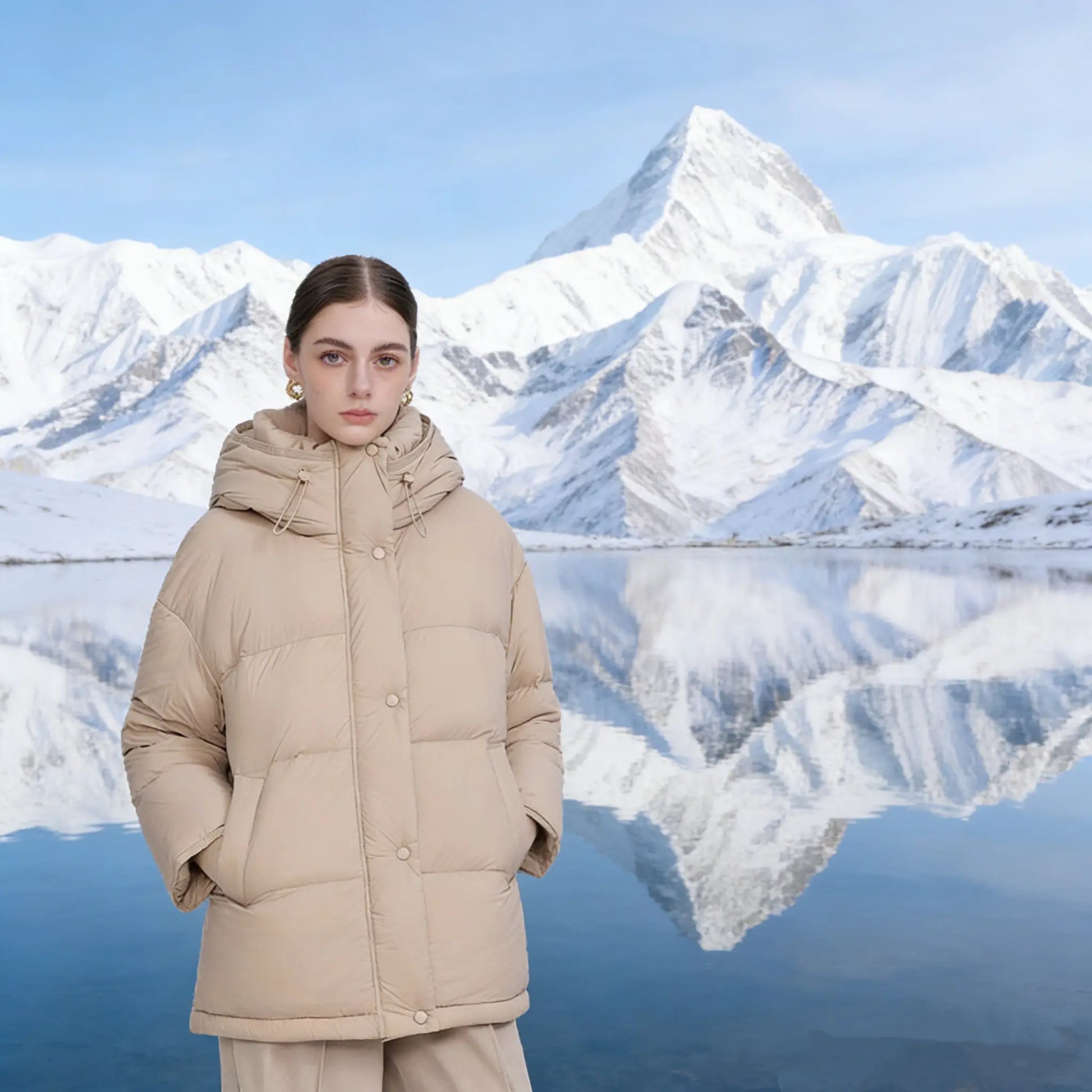 White Duck Down Jacket – Clean Winter Hoodie with Soft Structure - Sainiya Eco Wear